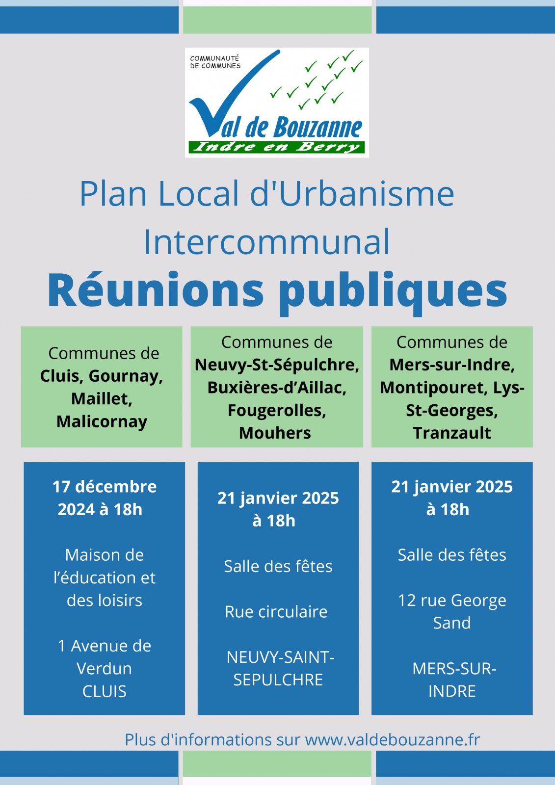 Agenda des réunions publiques du PLUI