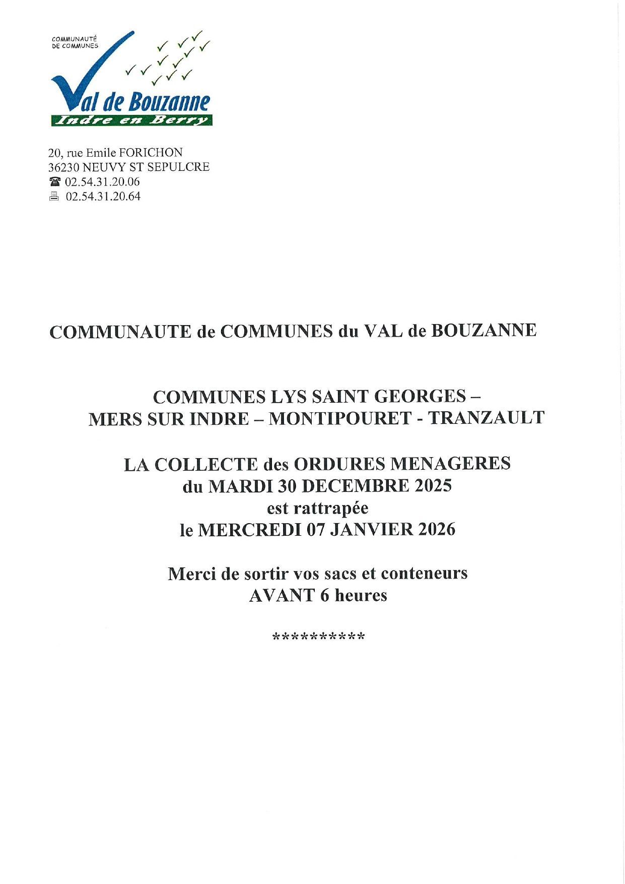 RATTRAPAGE OM DU 30.12.2025 AU 07.01.2026