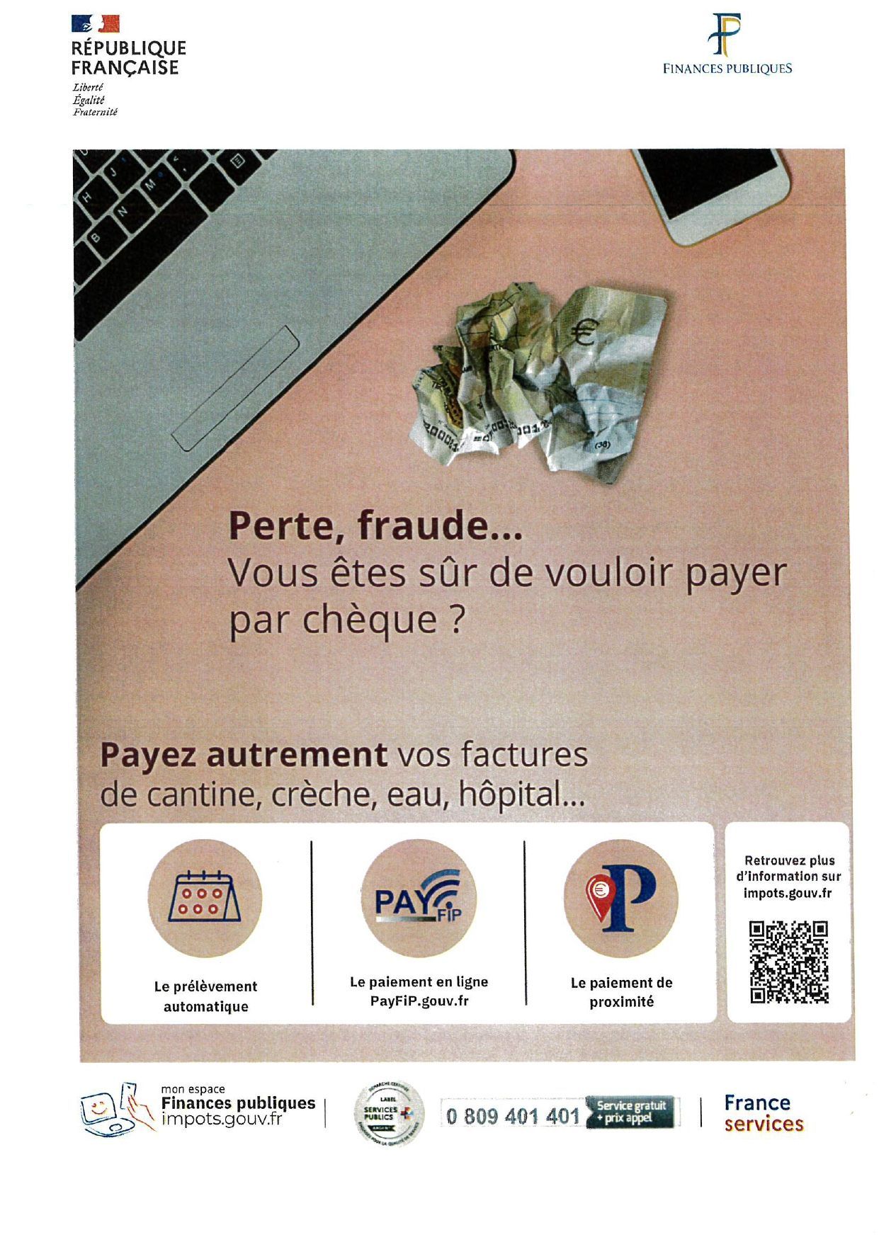 INFORMATION DES FINANCES PUBLIQUES : Vous êtes sûr de vouloir payer par chèque ? 