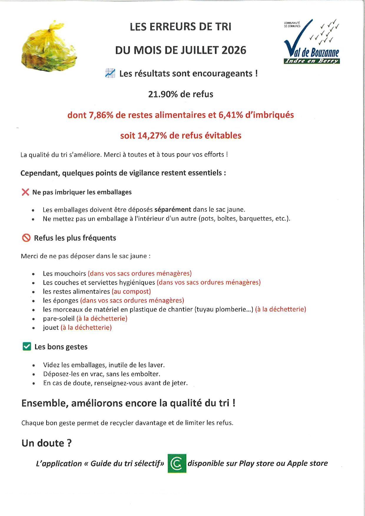 ERRURS DE TRI DE JUILLET 2026