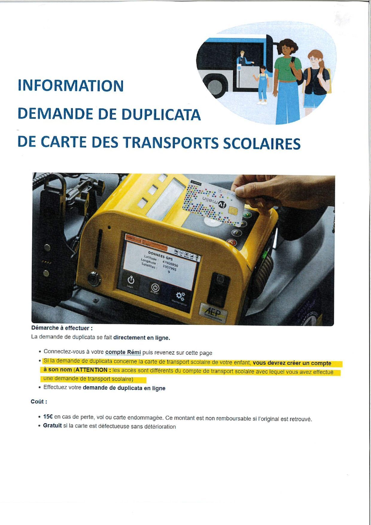 FAIRE UN DUPLICATA CARTE TRANSPORTS SCOLAIRES